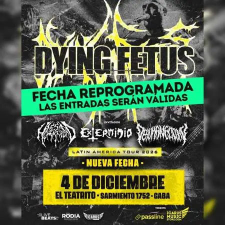 Dying Fetus en Argentina 2026: Nueva Fecha 4 de Diciembre